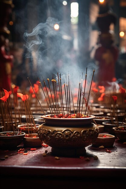 the moment of the first incense offering at a temple on Chinese New Year