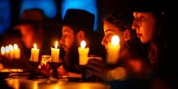 Photo moment of lighting the passover candles marking the beginning of the holiday