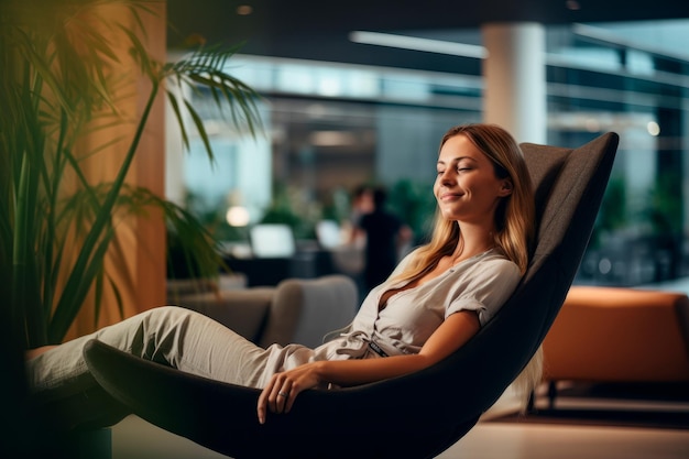 a moment of relaxation in a comfortable lounge space in a office