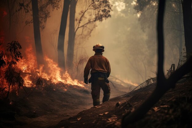 A moment of respite amidst the chaos firefighter stands strong quelling the flames that con