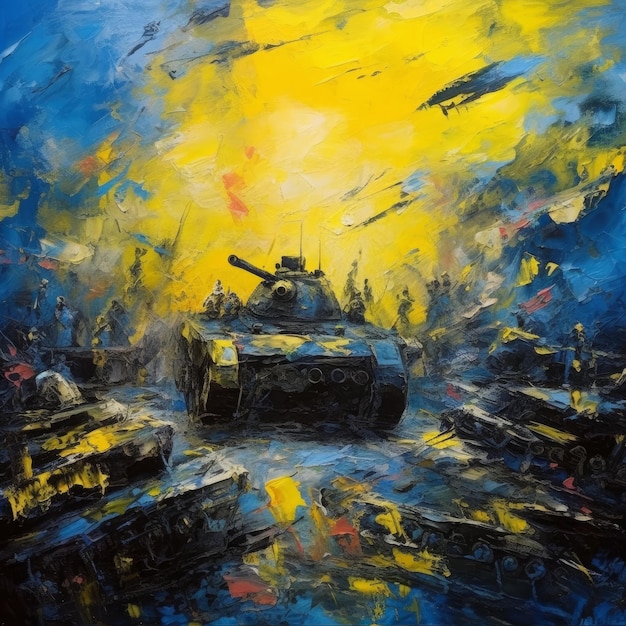 Photo moment of ukraine war masterpiece dark watercolor painting