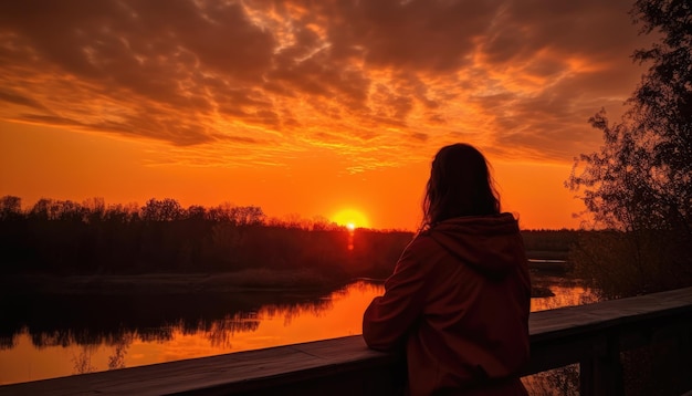 Moment van iemand die naar een prachtige zomerzonsondergang kijkt Generatieve AI