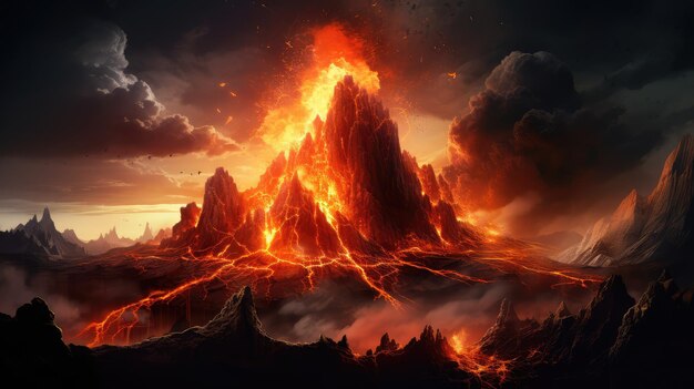 Photo the moment of a volcanic eruption