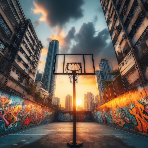 the moment when the basketball flies through the air towards the hoop