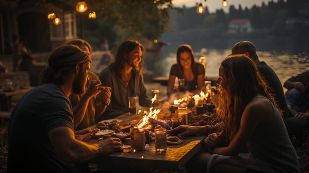 Momenten bij kaarslicht Boeiende nachtelijke fotografie van het diner van een gelukkig stel