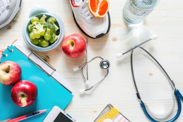 Momenten van een bezoek aan de dokter, lichaamsbeweging en het maken van gezonde keuzes.