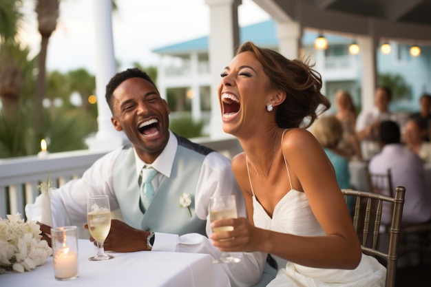 Moments bride groom Capturing the spirit of happiness and relaxation happy hour Generative AI