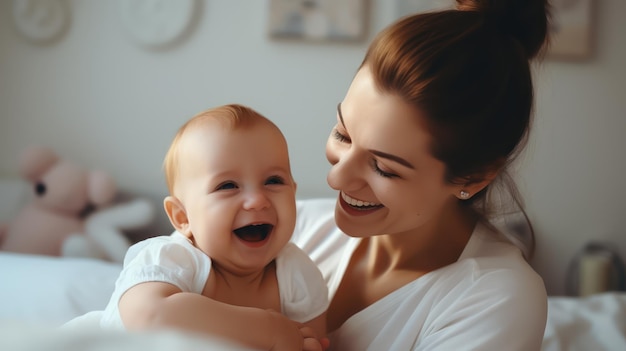 Mommy and baby laughing