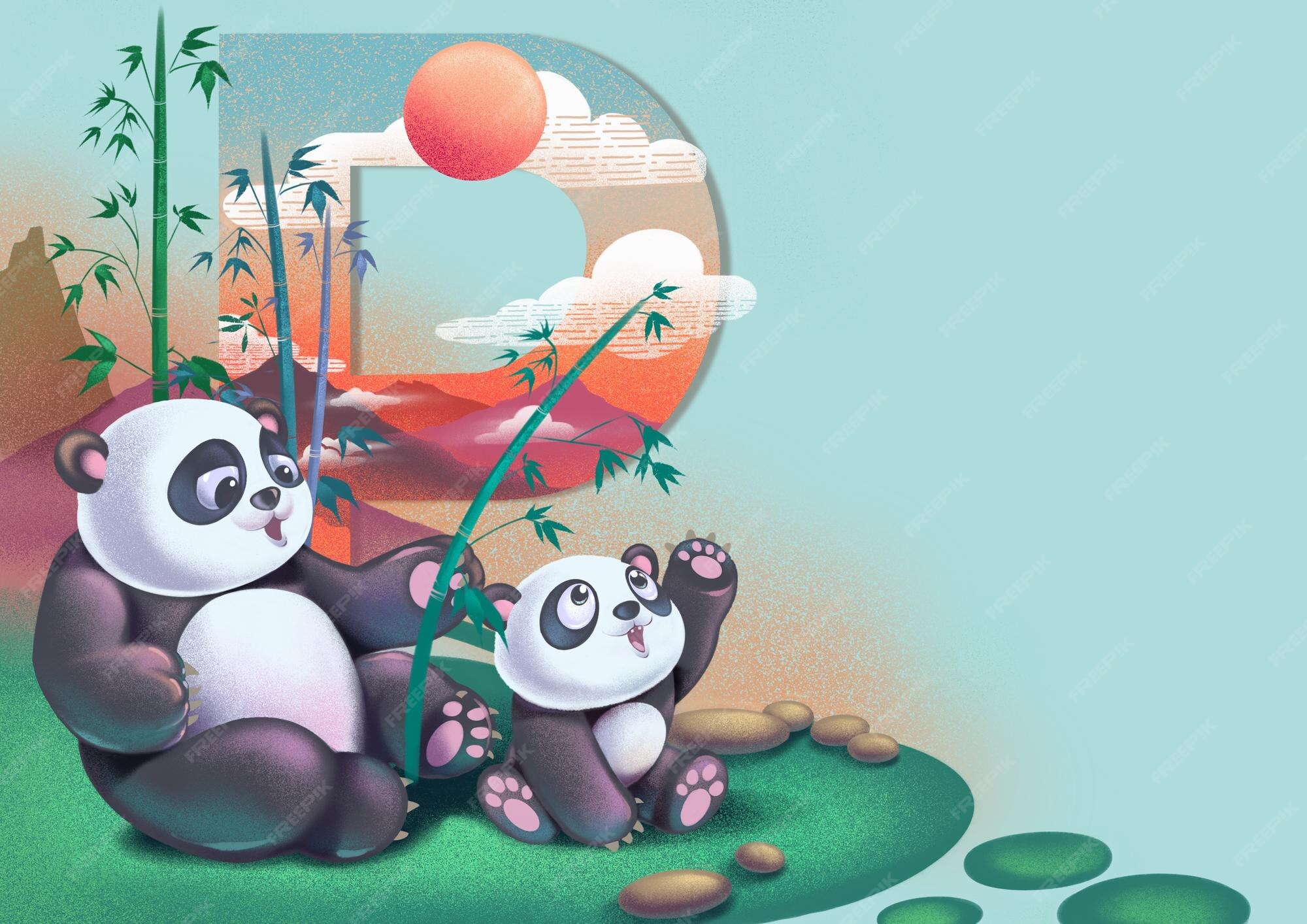 Premium Photo | Mommy panda and baby panda in the bamboo garden