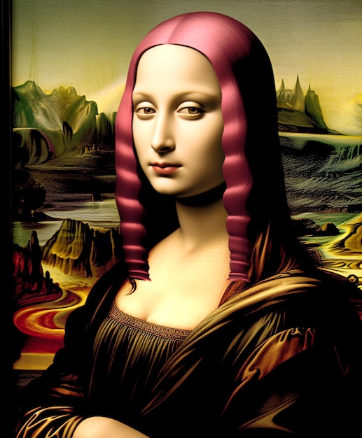 Foto la gioconda con i capelli rosa