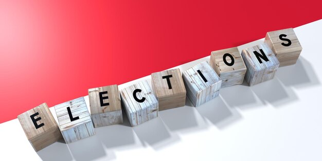 Monaco elections concept wooden blocks and country flag 3D illustration