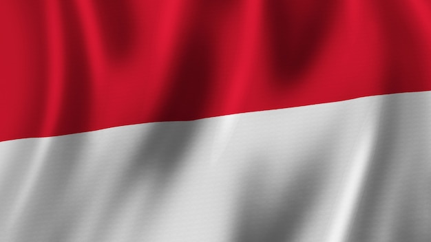 Monaco Flag Waving Closeup 3D Rendering With High Quality Image with Fabric Texture