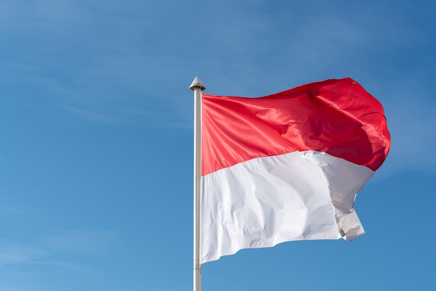 Monaco's flag Raise on blue sky high background