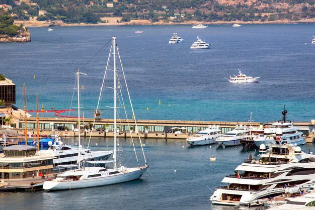 Monaco view of luxury yachts in the port of Monaco