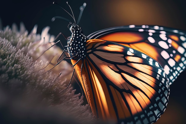 Monarca vlinder mooie gedetailleerde macrofotografie van een monarca vlinder Wildlife fotografie AIGenerated