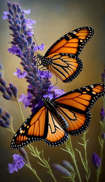 Monarch butterflies on a lavender flower