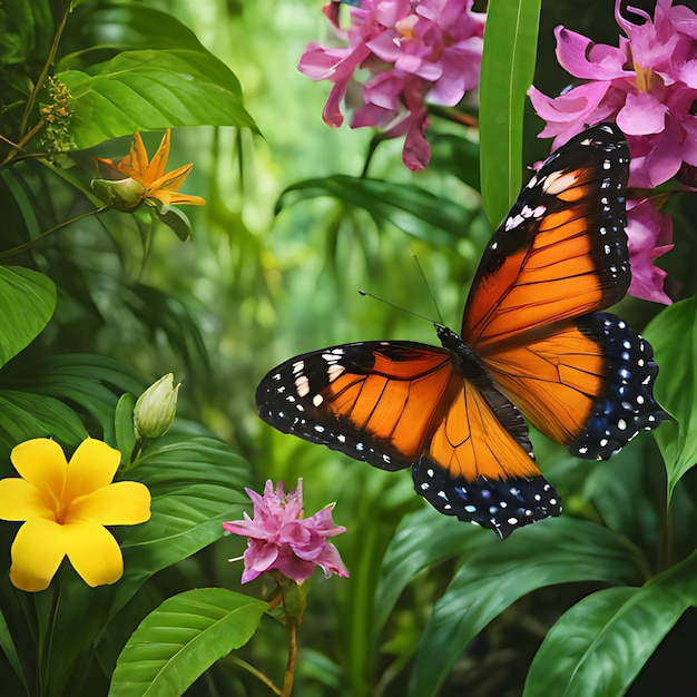 a monarch butterfly is on a flower in the garden