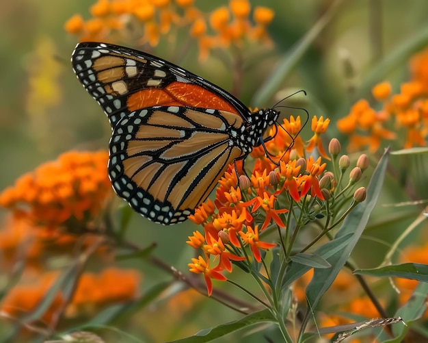 a monarch butterfly on orange flowering plants