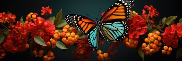 Photo monarch butterfly resting on a bed of bright pink flowers in phoenix arizona