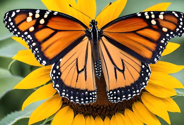 a monarch butterfly on a sunflower with a butterfly on it