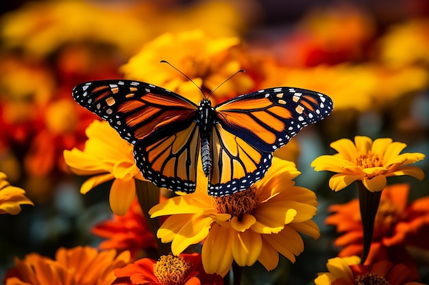 Monarch butterfly on vibrant marigold