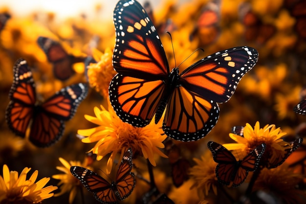 Миграция монарха захватывающее море оранжевой и черной красоты