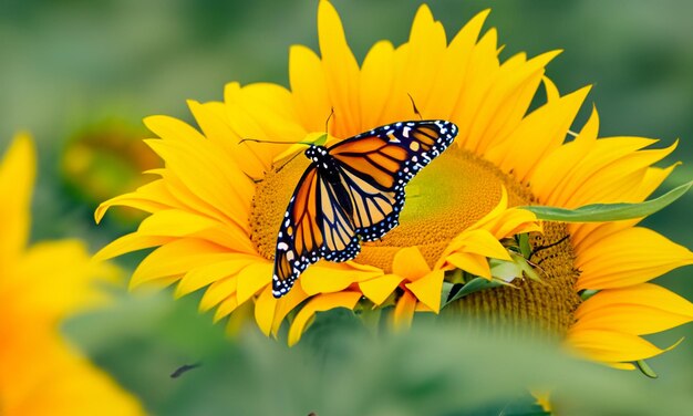 Monarchbutterflyonflowerimageofabutterflymonarchonsunflowerwithblurrybackground