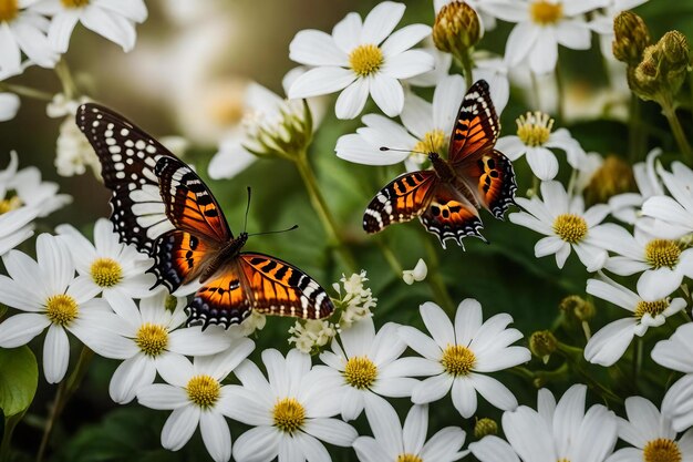 Monarchvlinders op een witte bloem