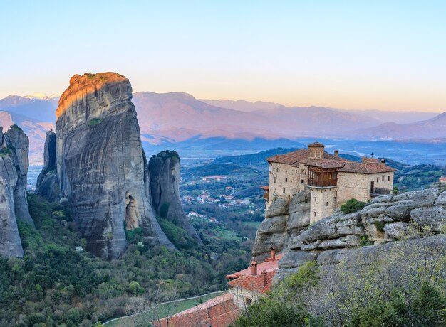 Monasteries of Meteora at sunset  Greece