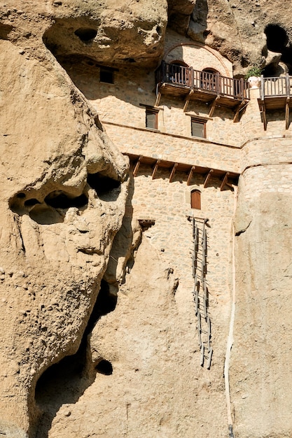 Monastery in the rock and hermits abode in Meteora near Kastraki village, Greece