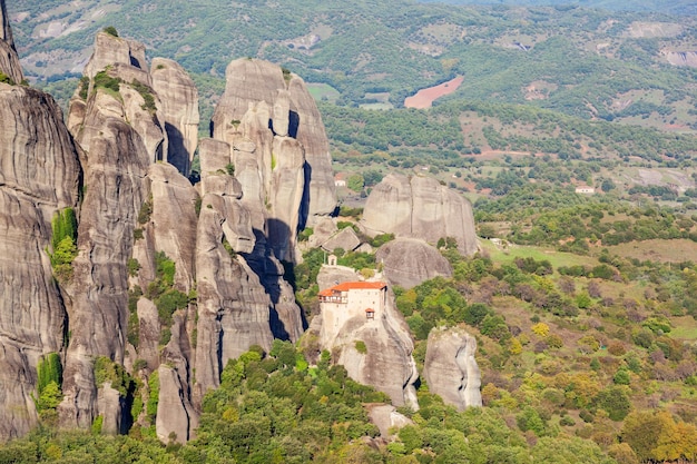 The monastery of st. nicholas anapausas at meteora. meteora is\
one of the largest built complexes of eastern orthodox monasteries\
in greece.