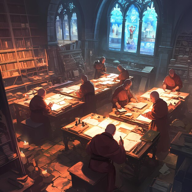 Monastic Scholars in Study Hall