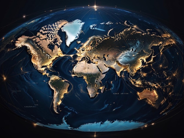 Mondiale connectiviteit Wereldkaart met satellietdataverbindingen