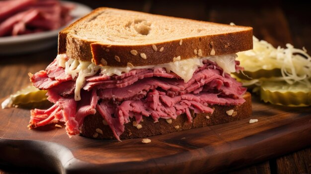 Mondwaterend corned beef en zuurkool sandwich