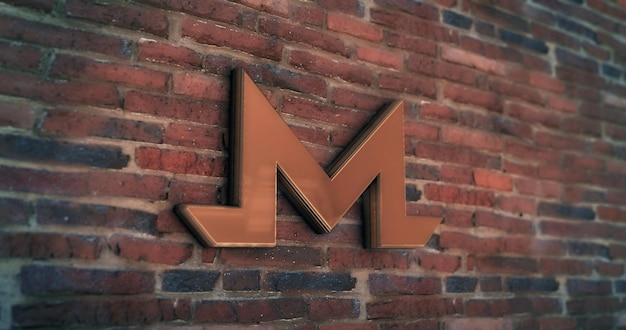 Monero coin 3d cryptocurrency logo on textured wall background
