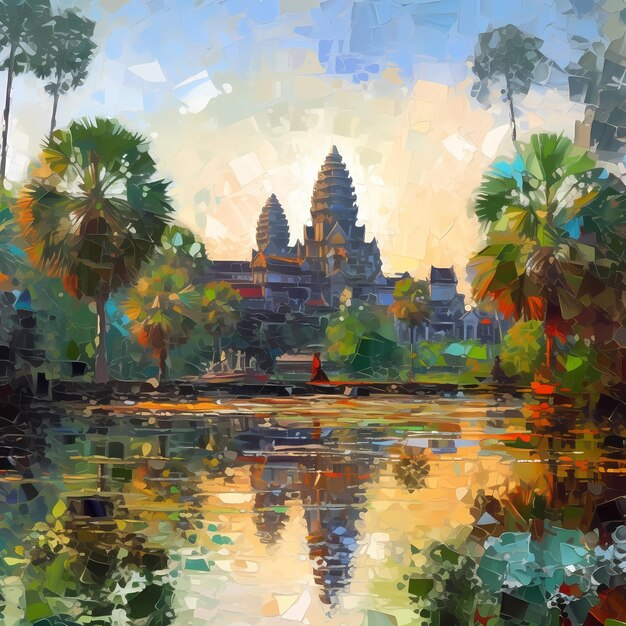 Photo monet impression angkor wat in a hundred strokes