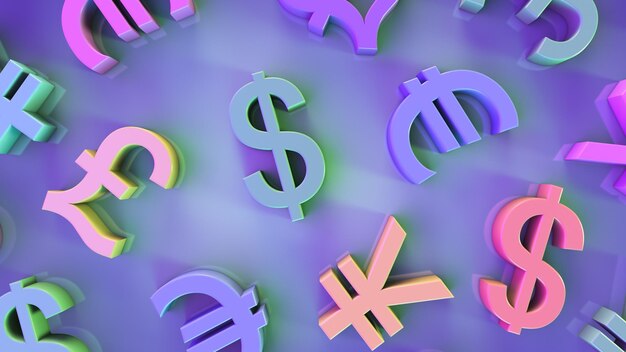 Monetary topics Multicolored currency symbols