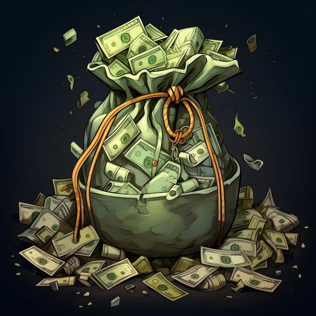 Money bag full of dollars Vector illustration on a dark background