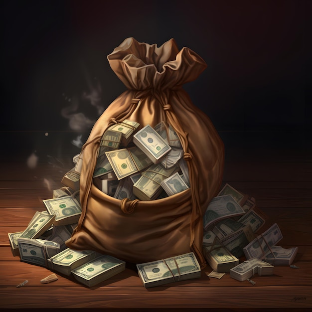 Premium AI Image  Bag full of money on the floor 3d illustration