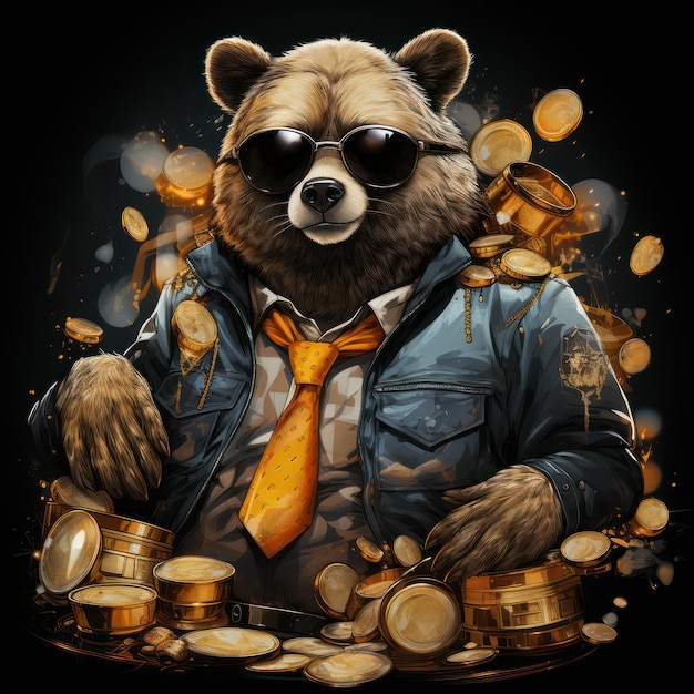 Money Bags Graphic Design with Wealthy Bear