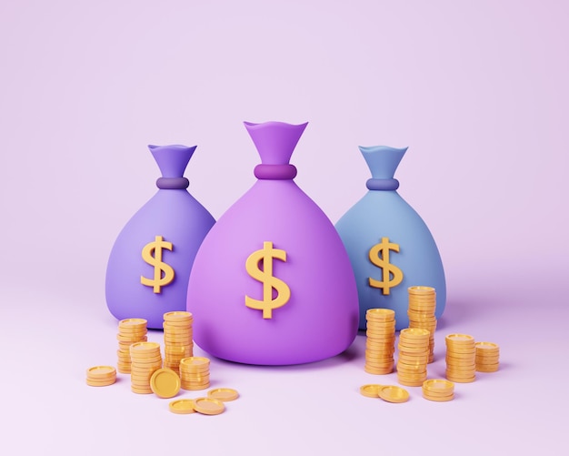 money bags icon money saving concept difference money bags on purple background