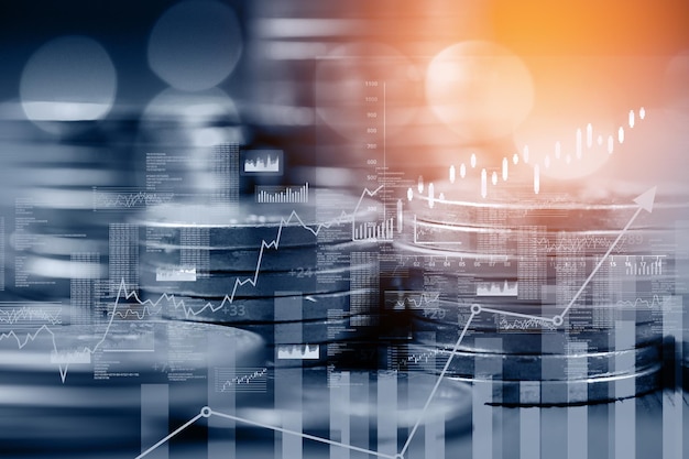 Money and business concept financial graphs with growth on the\
background of money and coins