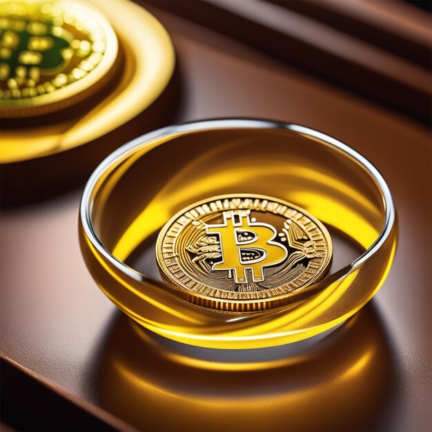 money coin glass on brown table glass inside luckey plant yellow light ultra details 4k hd 32k