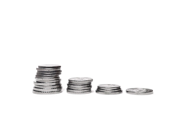 사진 흰색 배경에 고립 된 돈 동전 금속 돈은 사소한 변경 구매 hryvnia 위안