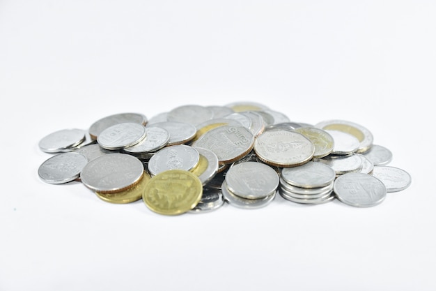 Money Coins stack on white surface