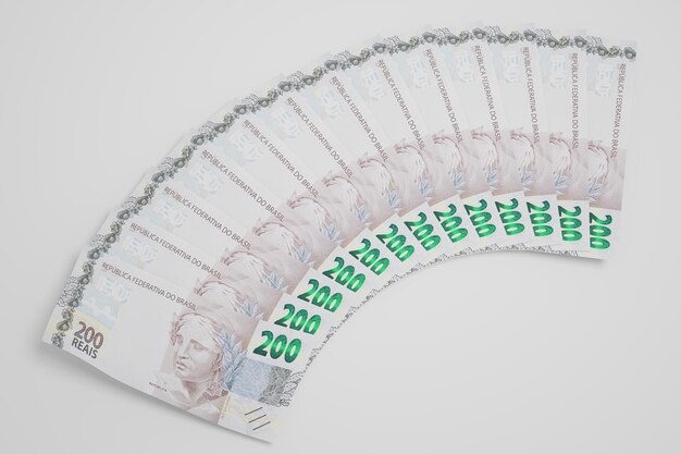 Foto moneta dinheiro banconota di carta da duecento reais nota de duzentos reais