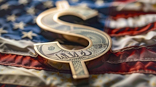 Фото Знак доллара на полном американском флаге сша