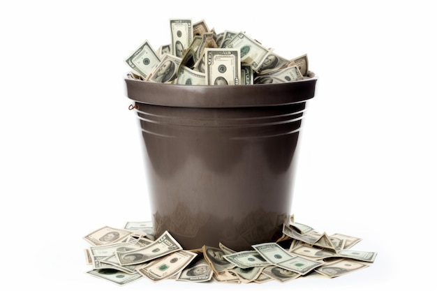 Photo money full dustbin isolated on white capital inflation ideas loss economic capital generate ai