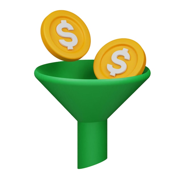 money funnel 3d icon isolated on the white background