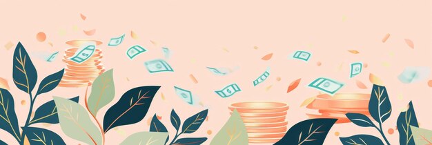 Photo money growth concept with falling bills and coins an illustration representing financial growth wi